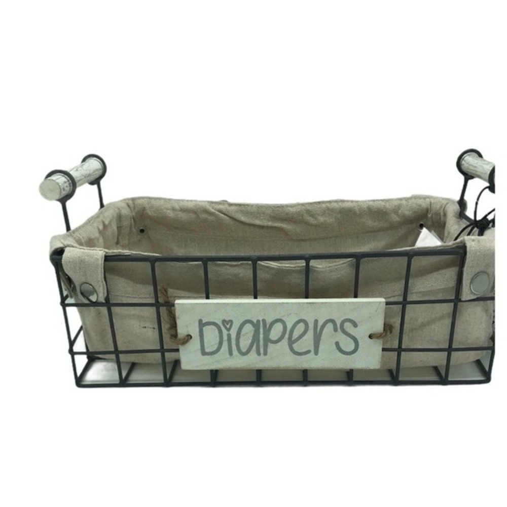 RGI Home‎ Farmhouse Wire Diaper Basket Caddy with Liner and Wood Handles